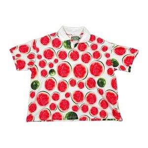 Denim Tears Watermelon Print Polo Shirt Mens Large White Short Sleeve USA